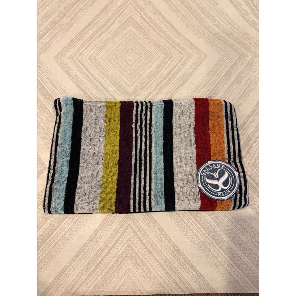 Salvage Sacs One-of-a-Kind Recycled Towel Clutch Bag Skull & Stripe NWT